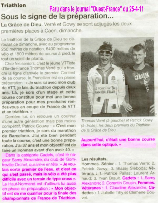 Triathlon: Le journal "Ouest-France" a interviewé Samy.