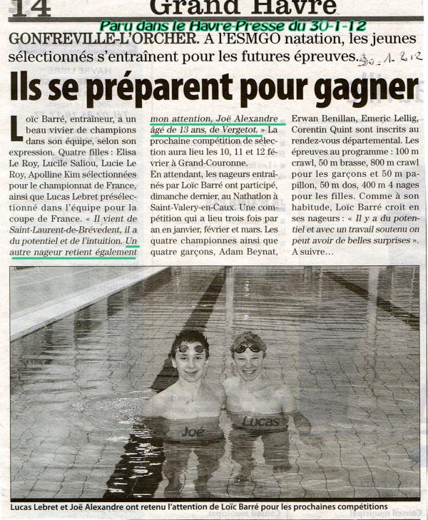 Quelques nouvelles journalistiques de Joé en attendant le meeting de natation de Grand-Couronne.