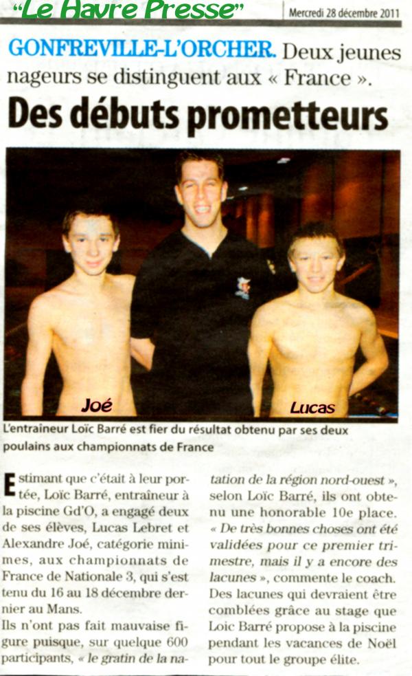Paru dans la presse: Joé aux "France " de natation avec l'Esmgo natation.